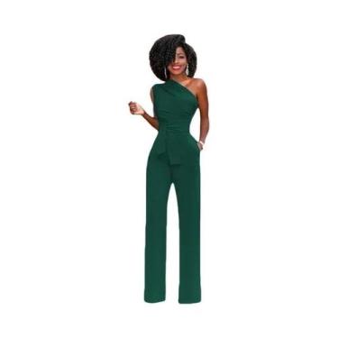 Imagem de Macacão Feminino Sexy - Um Ombro, Sem Mangas, Perna Larga, Bodycon (Br