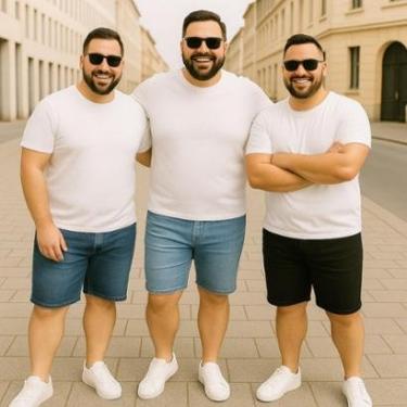 Imagem de Kit 3 Bermudas JEANS MASCULINA LISA Plus Size Grande Tamanho 44 46 48 Básica Reforçada 1101-Masculino