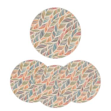 Imagem de Jogo americano redondo trançado de 32 cm, conjunto de 6 linhas laváveis, listras, colorido, círculo, jogo americano resistente ao calor, para cozinha, mesa de jantar, festa de casamento, decoração de