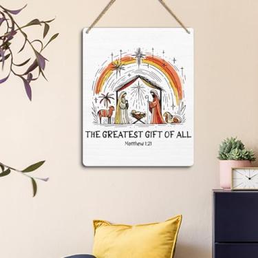 Imagem de Placa de decoração de Natal de presépio decorações de Natal cristãs para casa O maior presente de todos os presentes de Natal de Jesus para a Sagrada Família 18 x 23 cm