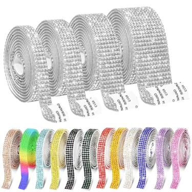 Imagem de 16 rolos de fita de strass autoadesiva, cristais brilhantes com glitter de pedras preciosas, tiras de diamante para bricolage, festa em casa, casamento, artesanato, evento, carro, telefone, decoração