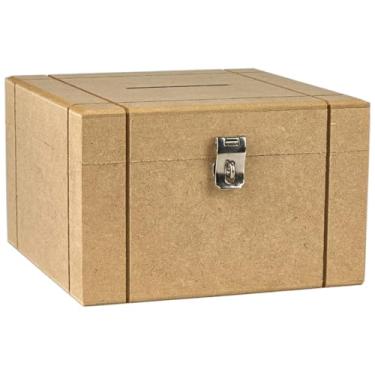 Imagem de Cofrinho de Madeira Em Mdf Cofre Com Furo Para Notas Moedas e Fecho Para Cadeado(RISCADO)