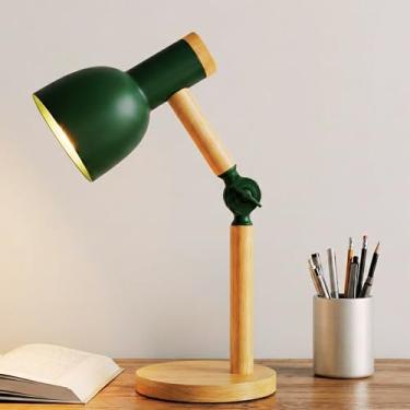 Imagem de Luminária de Mesa Articulavel | Abajur Quarto com Base de Madeira Dobrável | Abajur de Mesa Articulável para Home Office e Escritórios - Bivolt, E27