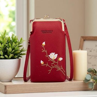 Imagem de Bolsa de telefone moderna, bolsa transversal de couro PU, bolsa de ombro feminina com compartimentos para cartão de couro, mini carteira, bolso de viagem, Vermelho