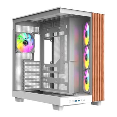 Imagem de Thermaltake View 380 XL WS ARGB; chassi de torre média; acabamento lateral de madeira; ventoinhas ARGB Lite 4x120 mm incluídas; folga GPU de 420 mm; ATX/mATX/mITX; suporte de conector oculto; câmara