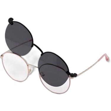 Imagem de Armação Óculos Grau E Sol Feminino Redondo 2 Em 1 Joana