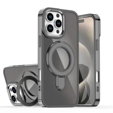 Imagem de Capa magnética giratória com gradiente a laser para iPhone 17 14 15 16 11 12 13 Pro Max 16e 17air (para iPhone 16e/Preta)