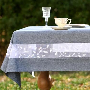 Imagem de youngseahome Toalha de mesa de tecido resistente com borda de renda bordada requintada - à prova d'água/resistente a vincos - para jantar, interior e exterior, casamento, férias, cinza, retangular 152