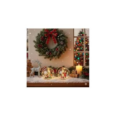 Imagem de Luminária LED Natalino com Papai Noel, Poliestireno, Prata, 13,5cm x 7cm, Luz Amarelada, Inclui 3 Baterias AG8