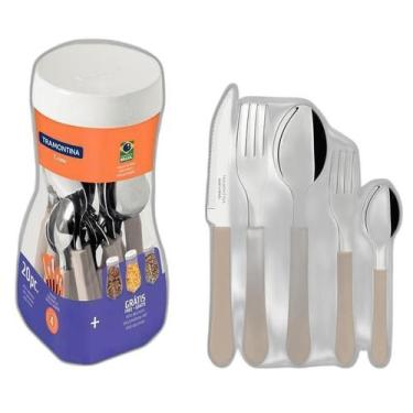 Imagem de Faqueiro Inox 20 Peças Leme Cabo Cinza Tramontina, Cinza, 20