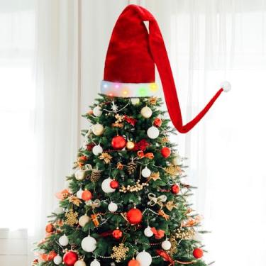 Imagem de Gejoy Chapéu de Papai Noel gigante de 1,8 m, chapéu de Papai Noel de pelúcia iluminado com luzes de LED para decoração de árvore de Natal, casa, escritório, lembrancinhas de feriado