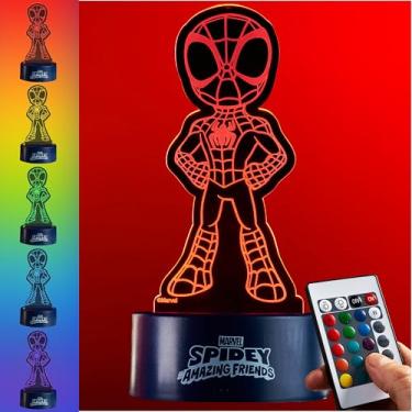 Imagem de Get Trend Disney Spiderman LED candeeiro de noite, alimentado por USB e bateria candeeiros de mesa e cabeceira com 16 cores, 4 modos com brilho ajustável (Multi Spidey)