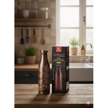 Imagem de Attro - Vedic-Aarogyam Back To the Roots -1000 ml (1L)-Garrafa de água de cobre sem juntas (entalhe vintage)