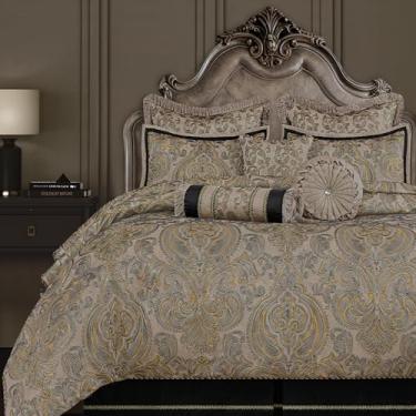 Imagem de Loom and Mill Conjunto de edredom King de luxo de 9 peças, conjunto de edredom damasco europeu, conjunto de cama jacquard com fronhas europeias, saia de cama, travesseiros decorativos preenchidos