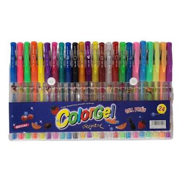Imagem de Canetas Coloridas Gel Neon Glitter Estojo Kit 24 Cores  - Meimi Amores