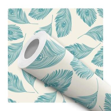 Imagem de Papel de Parede Vinílico Pena De Pavão Azul Quarto Sala 2m - DELIQUADR