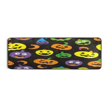 Imagem de Qilmy Tapete de corredor de abóbora colorido de Halloween 183 x 61 cm, antiderrapante, antifadiga, confortável, tapetes longos, para quarto, sala de estar, banheiro, corredores, entrywa548