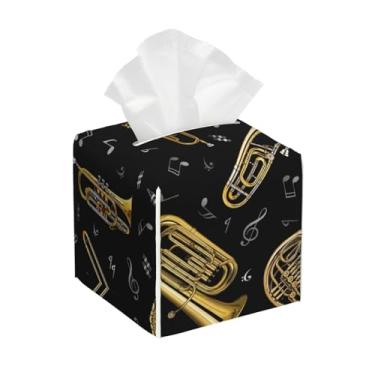 Imagem de Capa de caixa de lenços com impressão de instrumentos musicais, design quadrado à prova d'água para banheiro, caixa de mesa, carro e mais