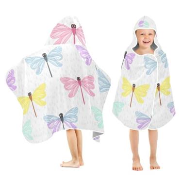 Imagem de Burbuja Toalha de banho com capuz de libélulas coloridas para crianças, toalha de praia de pelúcia macia absorvente para meninas e meninos 3-10 anos, 61 x 127 cm