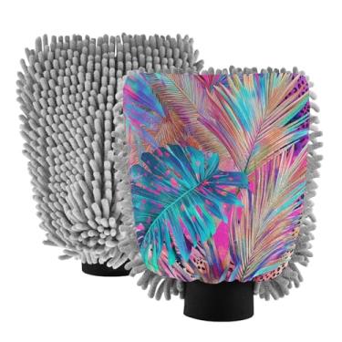 Imagem de STAYTOP Luvas de lavagem de carro com folhas coloridas, 2 peças, luvas de microfibra de chenille, sem arranhões, panos de esponja de lavagem ultra absorventes para carros, limpeza doméstica - M
