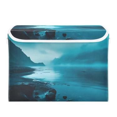 Imagem de CEBUGI Caixotes de armazenamento com tampas, caixa de armazenamento de tecido dobrável, organizador de cubo de cenário natural para prateleiras de quarto de armário de casa 40 x 30 x 39 cm