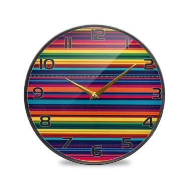 Imagem de YETTASBIN Relógio de parede acrílico com listras serape mexicanas - Silencioso, sem tique-taque, operado por bateria, relógio redondo decorativo criativo para cozinha, sala de estar, banheiro