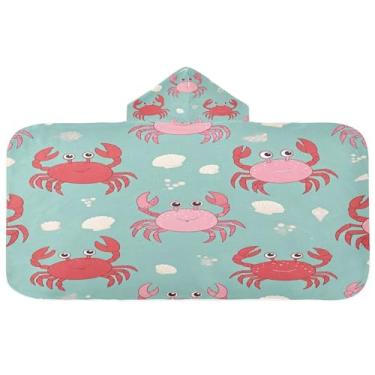 Imagem de Burbuja Toalha de banho com capuz de caranguejos fofos para crianças, toalha de praia de pelúcia macia absorvente para meninas e meninos 3-10 anos, 61 x 127 cm