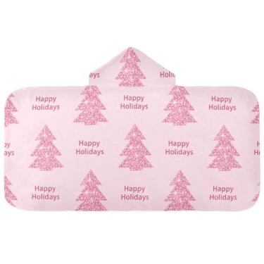 Imagem de Burbuja Toalha de banho com capuz de laço rosa para crianças, toalha de praia de pelúcia macia absorvente para chá de meninas e meninos 3-10 anos, 61 x 127 cm