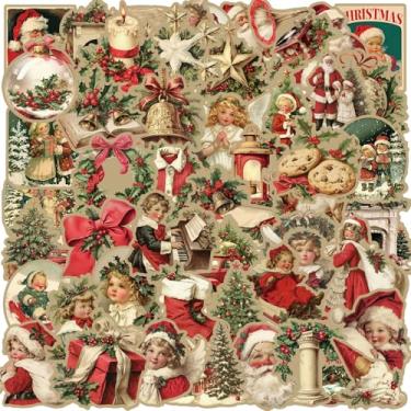 Imagem de 50 peças de adesivos vintage de Natal, pacote de adesivos de árvore de Natal de Papai Noel para crianças adolescentes, adesivos impermeáveis para scrapbook, cartões, presentes de Natal (Retro-1)