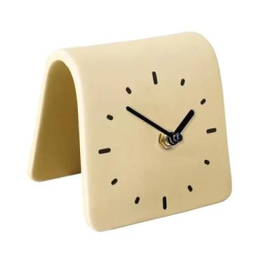 Imagem de XLWLLNJ Relógio de mesa moderno, relógio de prateleira decorativo e silencioso para mesa, ideal para quarto infantil, escritório ou balcão. Ótimo presente, Bege