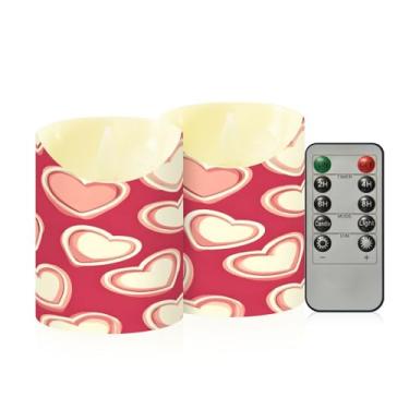 Imagem de Wassud Pacote com 2 velas de coração sem chama creme com controle remoto, velas realistas cintilantes com temporizador, velas decorativas para Natal, casamento, festa, decoração de casa pequena