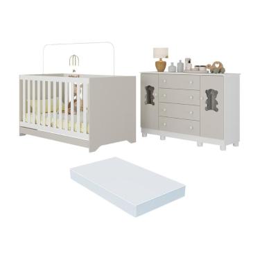 Imagem de Berço Americano 3 em 1 com Colchão Incluso e Cômoda 2 Portas 4 Gavetas Fofura Multimóveis MP4736