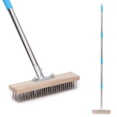 Imagem de Vassoura de arame resistente com cabo telescópico de 180 cm: vassoura externa de aço inoxidável para limpeza de musgo, pisos de concreto, argamassa, jardins, pátio, deck de garagem de concreto (estilo
