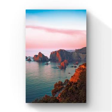 Imagem de Quadro Decorativo Paisagem Marítima, Pôr do Sol nas Montanhas Costeiras, Impressão em Tela, 60x40 Centímetros