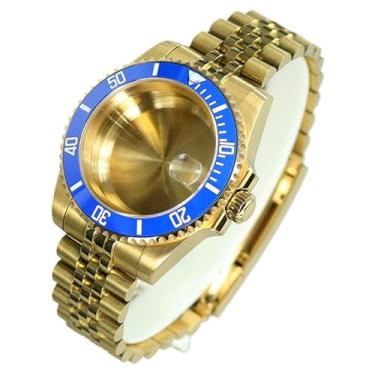 Imagem de FEIYASHI Caixa de relógio de aço SUB Diver dourada de 40 mm com vidro de cristal de safira para movimento NH35/34/36 Miyota8215 ETA2824, Tampa inferior sólida 9, For NH35/34/36/38 4R36 Movement, Caixa