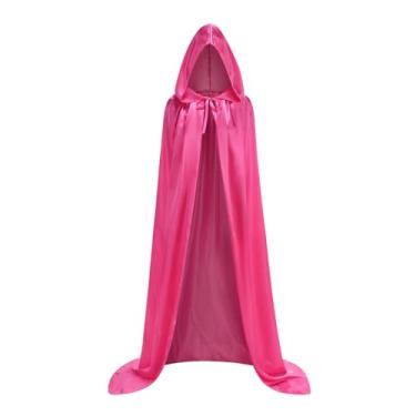 Imagem de yolsun Capa de cetim preta com capuz para mulheres, fantasia de vampiro adulto com capuz para Halloween, rosa, 66.9"