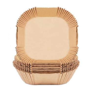 Imagem de Forro de papel para fritadeira a ar de 23 cm, pacote com 100 folhas de papel manteiga, antiaderentes para cesta de fritadeira a ar, original, marrom, quadrado, seguro para micro-ondas, descartável e à