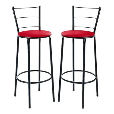 Imagem de Kit 2 Banquetas Alta Banco Bistro Desmontavel Preto Balcao Cozinha Área Gourmet 90cm Altura (VERMELHO) (VERMELHO)