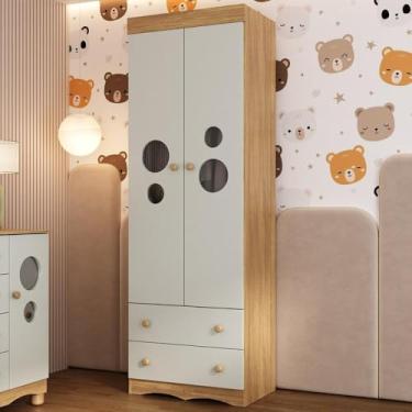 Imagem de Guarda-roupa Infantil 62cm 2 Portas com Vidro e 2 Gavetas Sonho Multimóveis Mp4471 Madeirado/off White