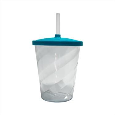 Imagem de Kit 10 Copo Twister Cristal Acrílico 300ml Com Tampa Colorida Canudo Lembrança De Festa (Azul Tiffany)