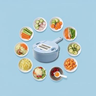 Imagem de Ralador e Cortador de Legumes 12 em 1 Multifuncional com Lâminas Intercambiáveis Fatiador e Descascador de Vegetais para Cozinha (Azul Algodão)