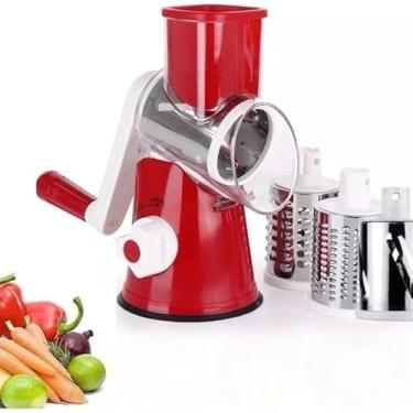 Imagem de Ralador e Fatiador Multiuso 3 em 1 com Manivela – Cortador de Legumes Inox para Cozinha (Vermelho)