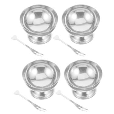 Imagem de Baluue 4 peças de tigela de sorvete de aço inoxidável com colher, tigelas de sobremesa para servir copos de iogurte parfait para pudim de frutas, sorvete, salada, lanche de frutas, prata