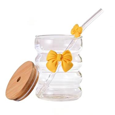 Imagem de 1 copo de borboleta transparente com tampa e canudo, copo de suco de café com laço fofo para meninas, adequado para decoração de casa, água potável em casa, chá da tarde, café, presente
