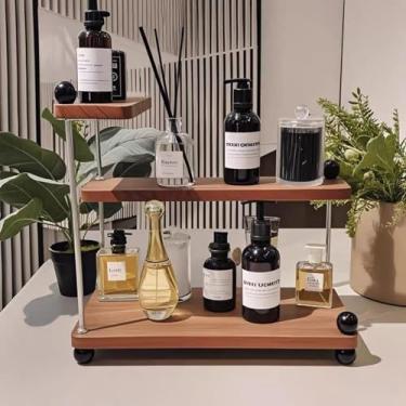 Imagem de OUUTIIOL Organização organizadora de bancada, organizador de prateleira de canto móvel de 3 níveis, fácil de montar, adequado para vários locais, como cozinhas, banheiros, pia e áreas de café (marrom)