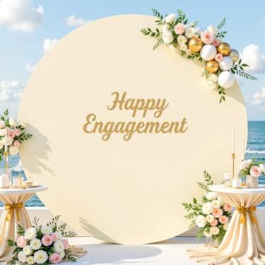 Imagem de Capa de fundo redonda bege de 1,8 m de poliéster para decoração de fotografia de festa de aniversário e arco de casamento