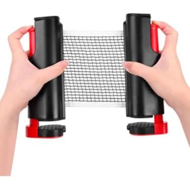 Imagem de Rede de Tênis de Mesa Retrátil Portátil, Ajustável até 1,68cm, Preto e Vermelho, com Postes de Fixação