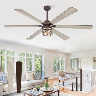 Imagem de Fanbulous Ventiladores De Teto Estilo Fazenda De 65 Polegadas Com Luzes E Controle Remoto, Ventilador De Teto Grande Industrial Com Motor Cc Reversível De 6 Velocidades E 6 Lâminas De Acabamento Dup