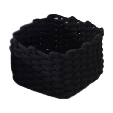Imagem de KiBcsLic Cesto decorativo multiuso em macramê, caixa organizadora portátil, elegante e estilosa para guardar brinquedos, cômoda e cosméticos, Preto