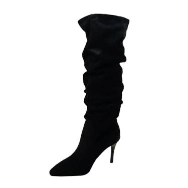Imagem de Botas femininas de salto alto para uso casual em ambientes internos e externos, ajuste confortável, bico fino, Preto, 34